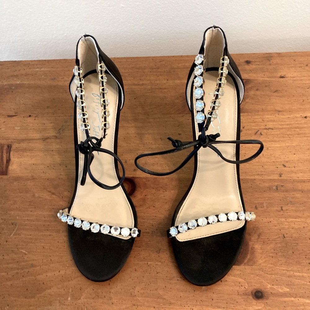 Betsey Johnson Black Satin & Rhinestone Stiletto